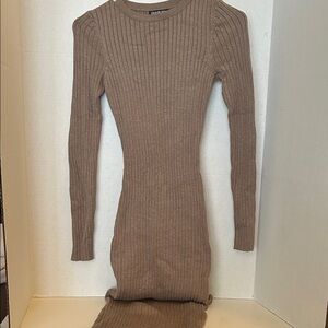 Fashion Nova Long Sleeve Ribbed Dress - Brown